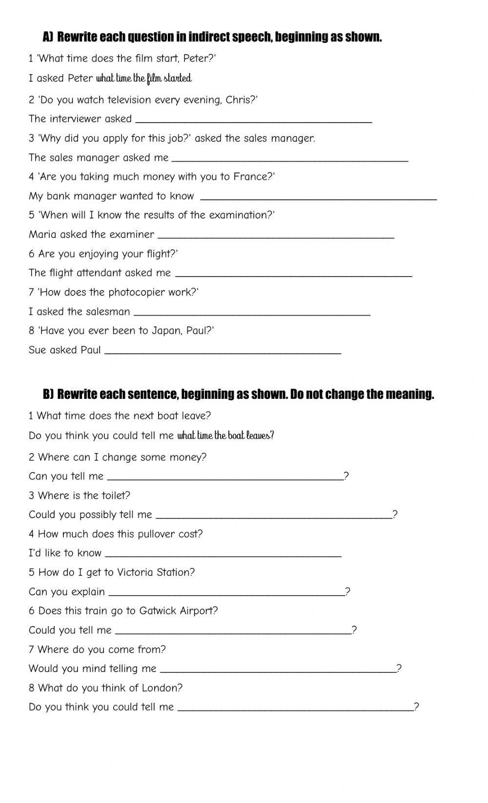 Reported and Indirect questions