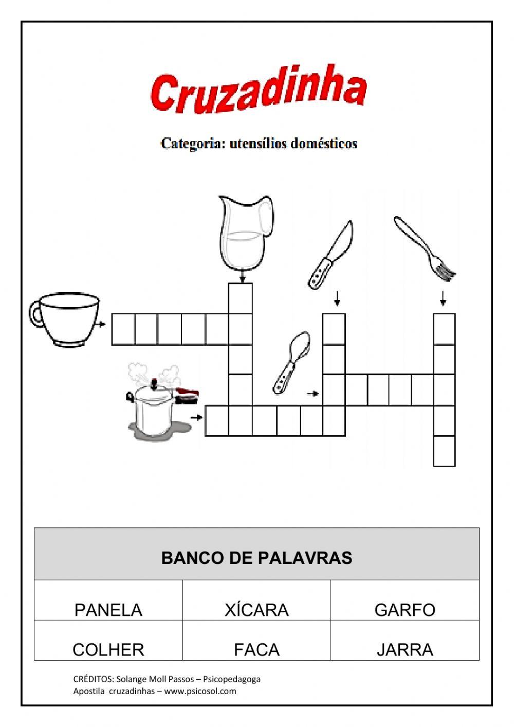 Cruzadinha com banco de palavras