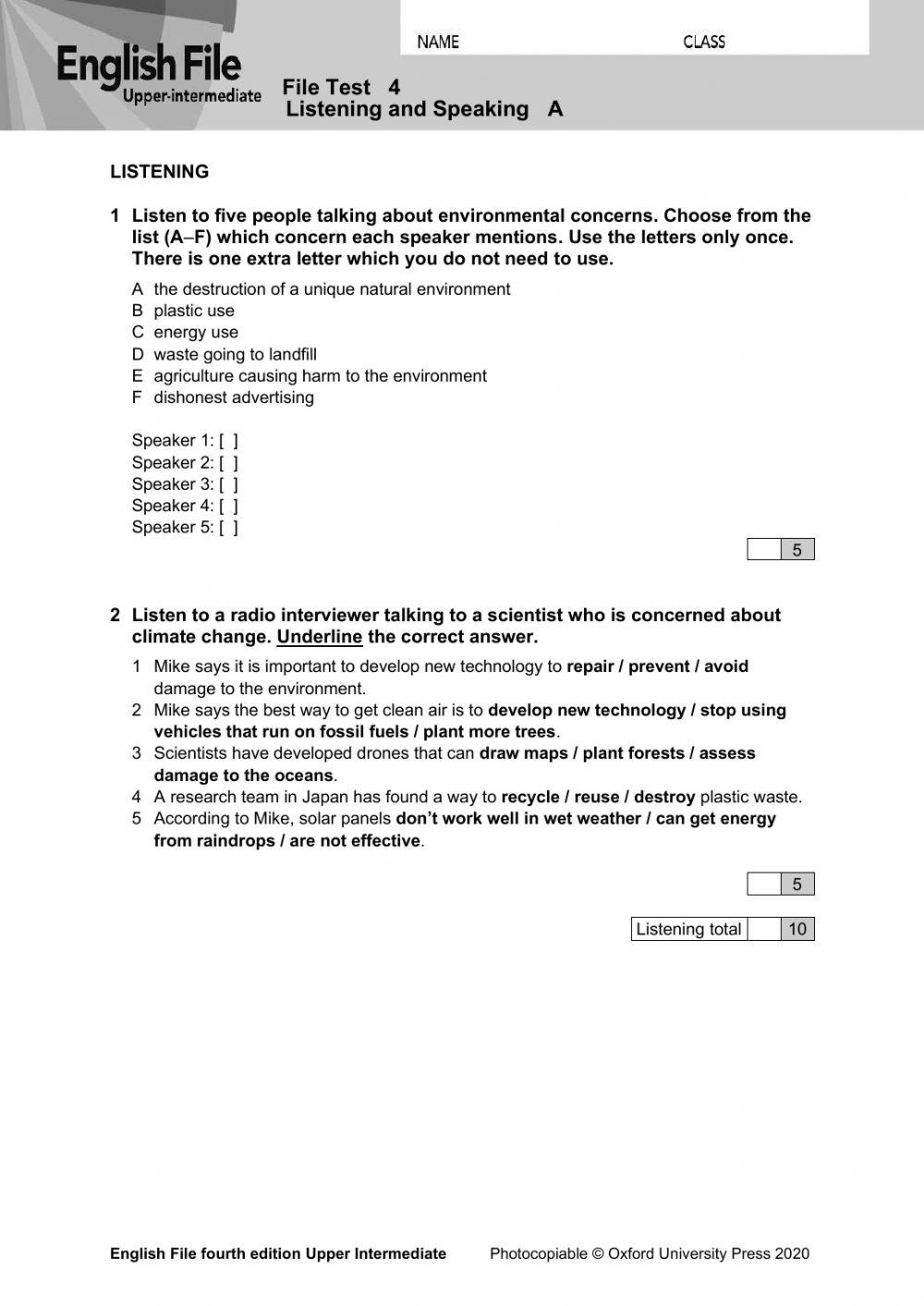 UNIT 4 TEST- 5th year