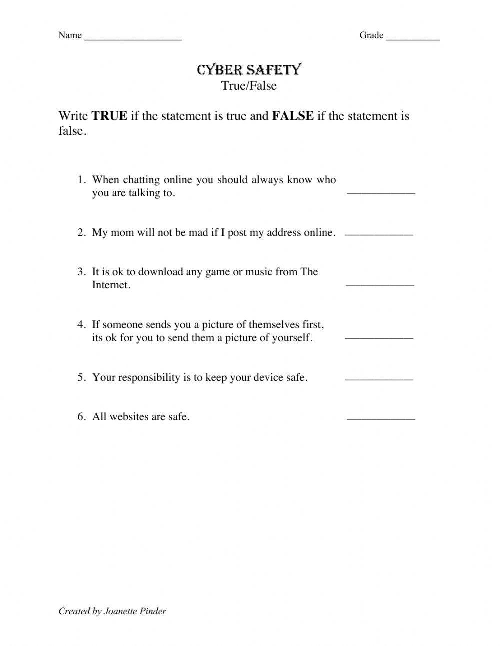 Cyber Safety True - False