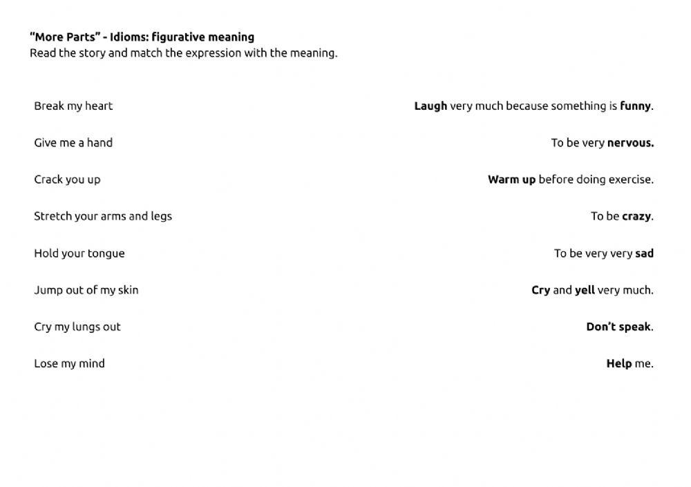 Body Idioms Printable Worksheets