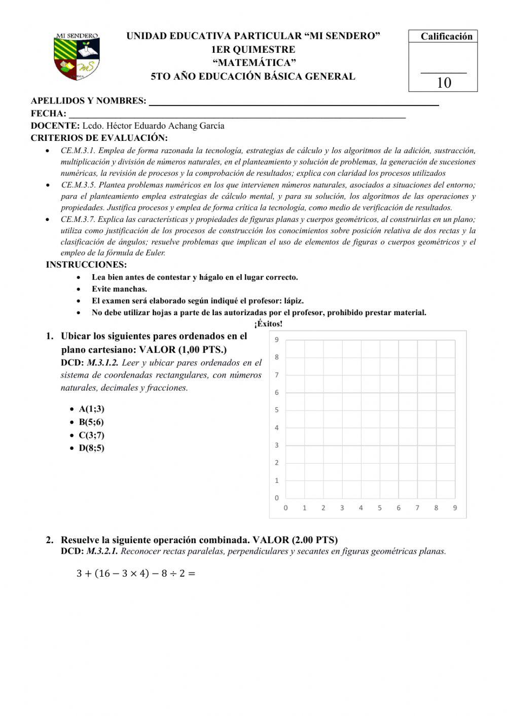 5to Evaluación 1er Quimestre
