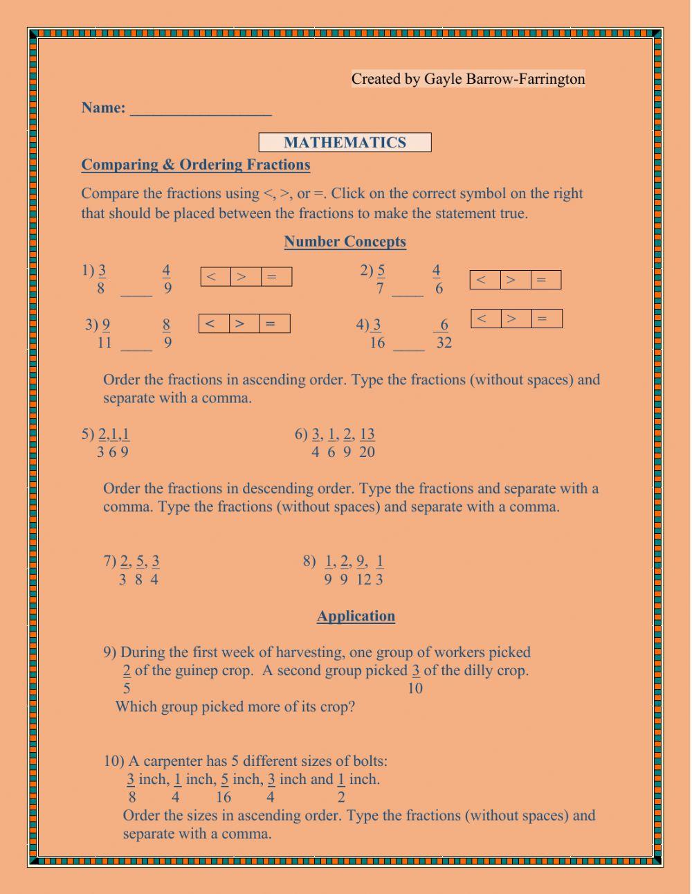 Comparing and Ordering Fractions