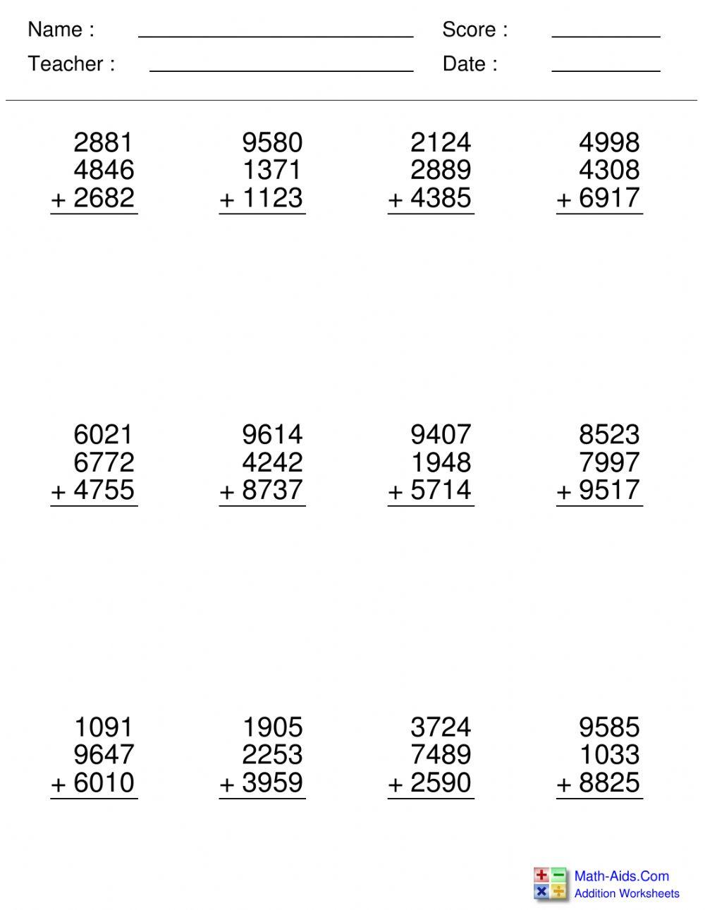 Multi digit addition using place value online exercise for live
