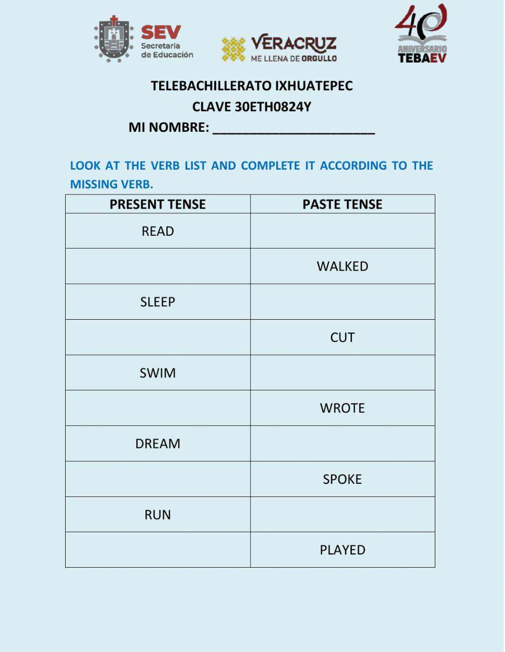 Verbs in past worksheet for 3 SEMESTER Live Worksheets