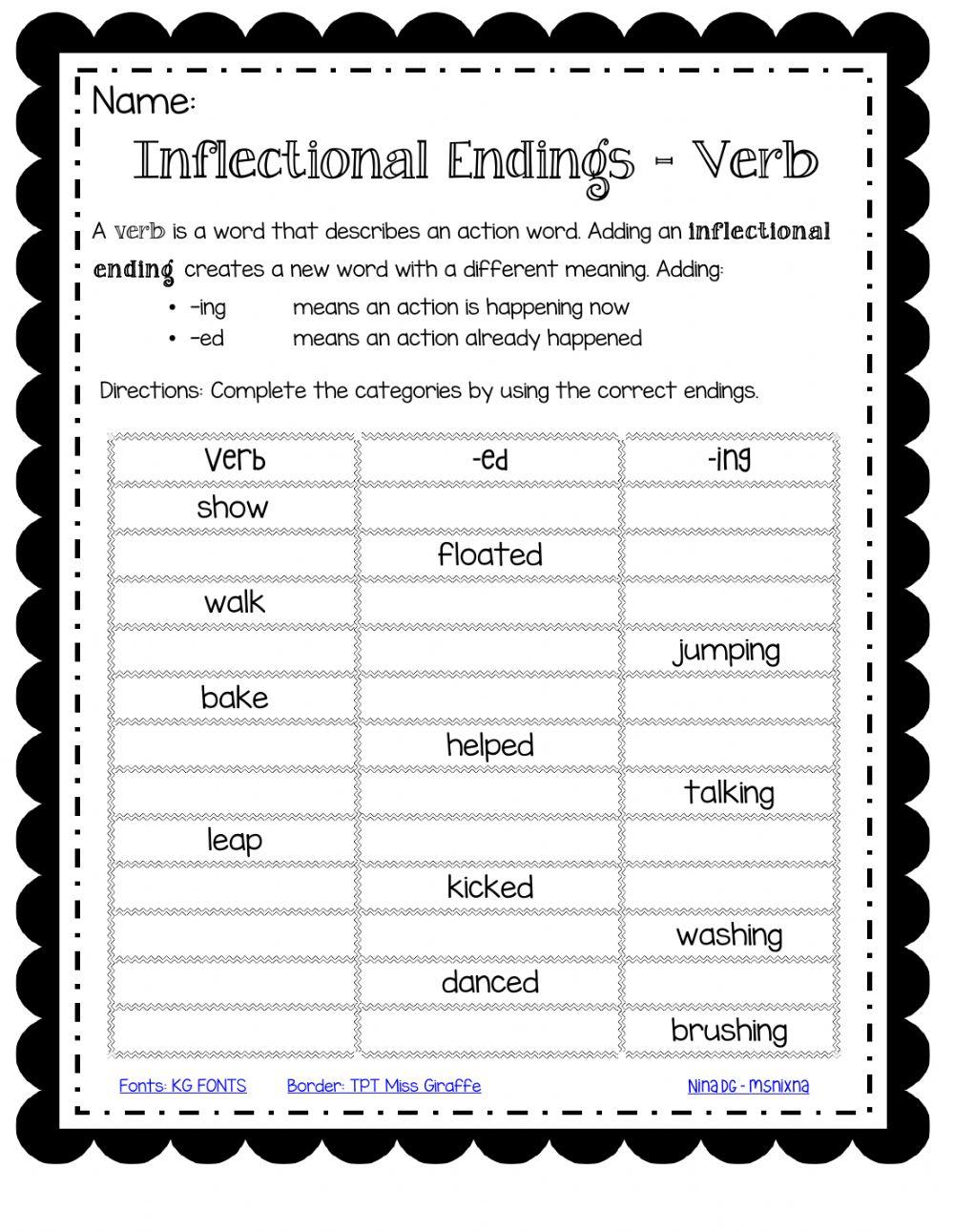 Inflectional endings -ed and -ing online exercise for | Live Worksheets