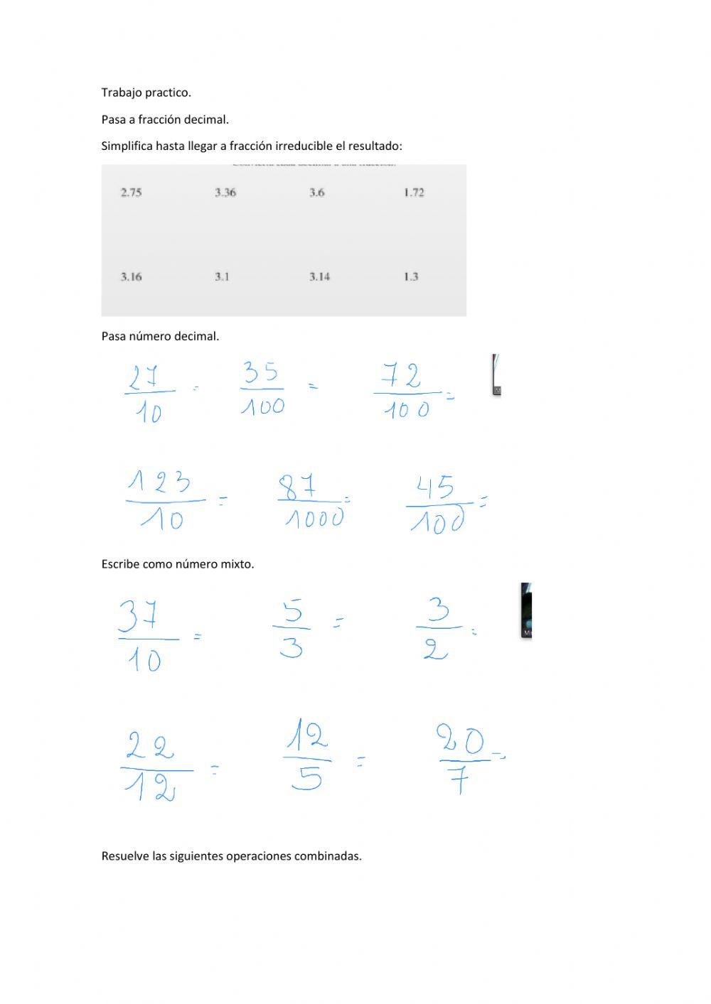Fracciones decimales.