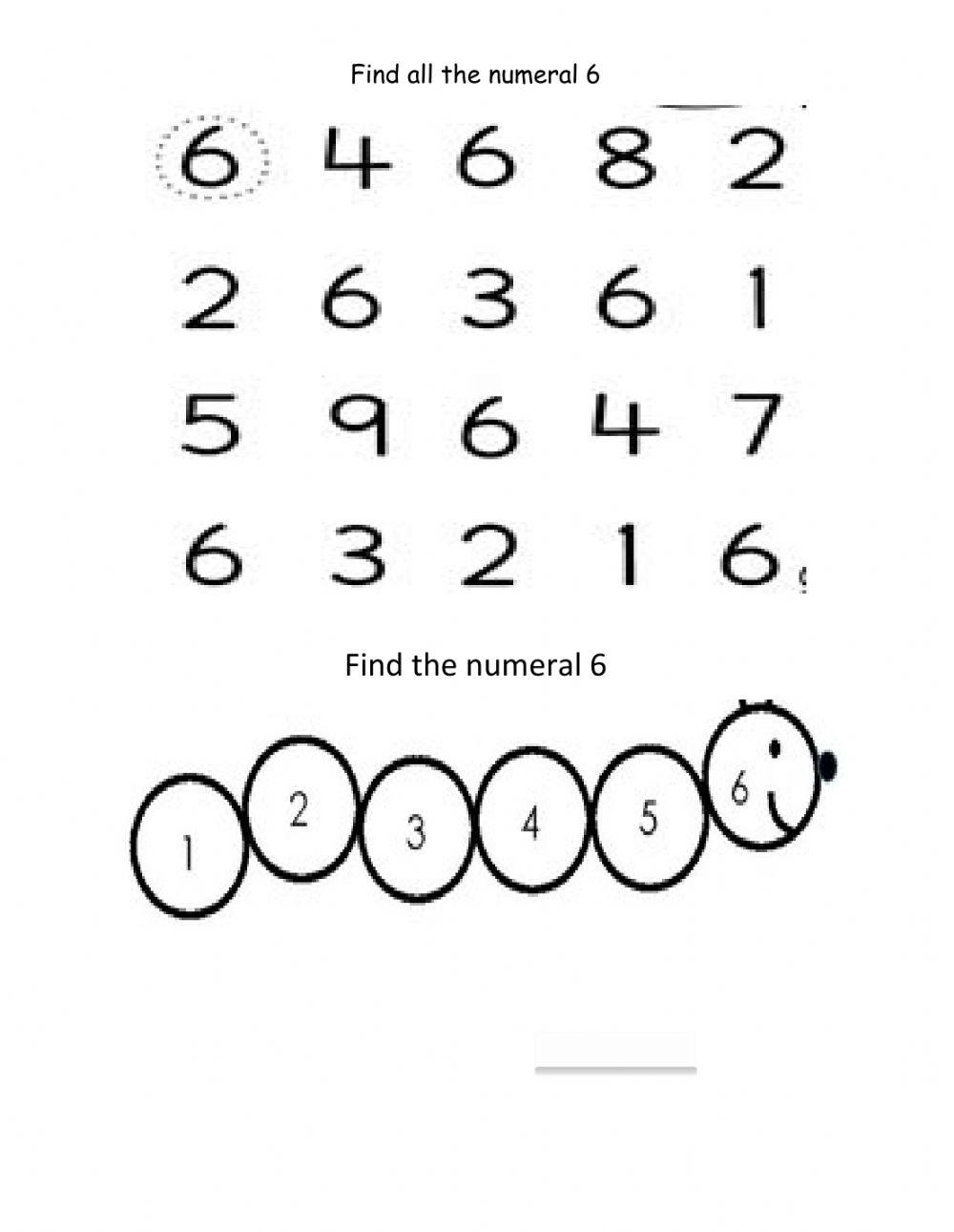 Find the numeral 6 Find the numeral 6