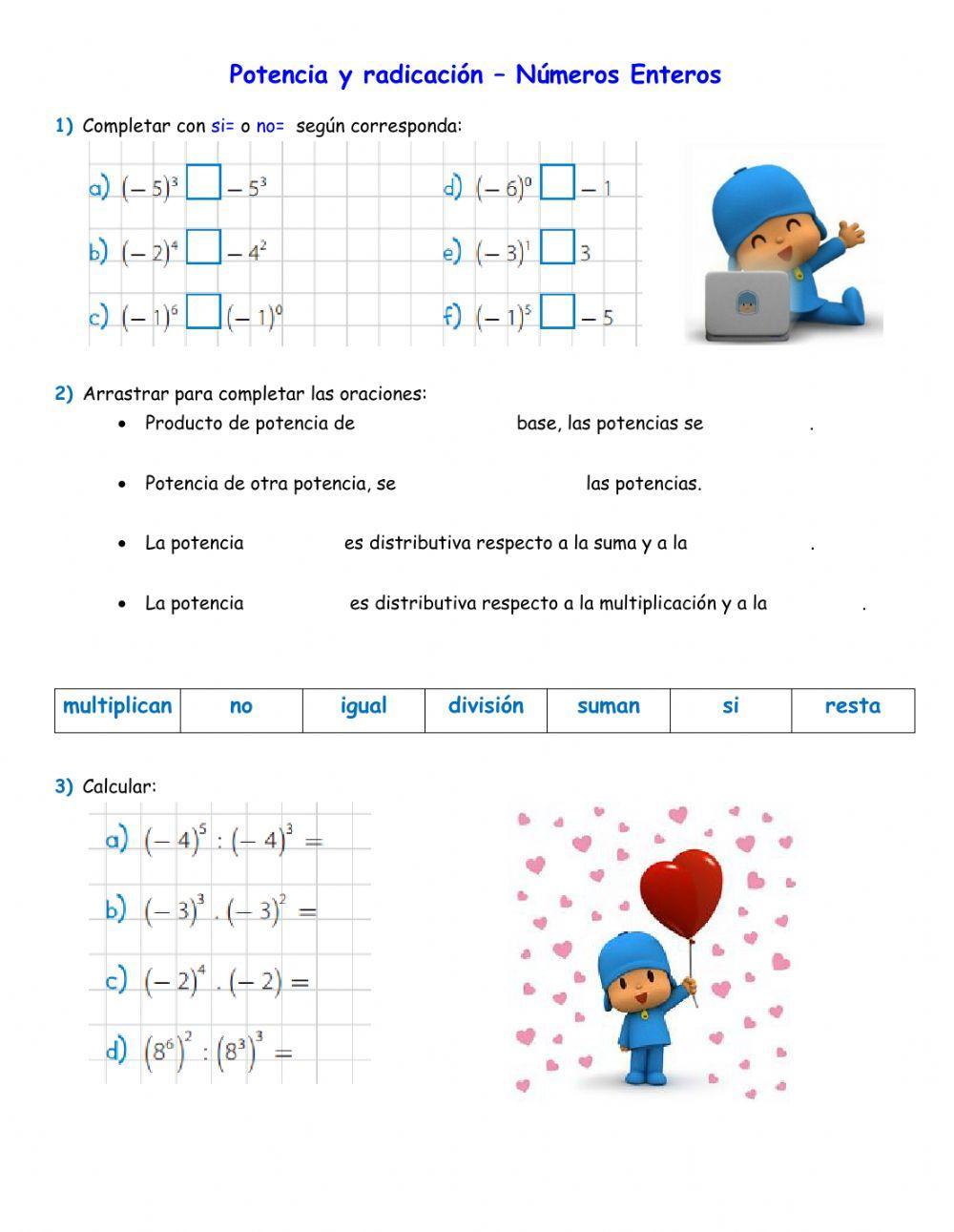 Potencia y raíz de números enteros