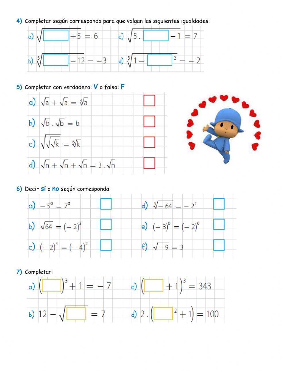 Potencia y raíz de números enteros
