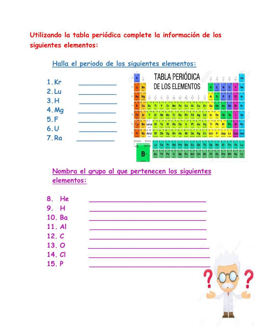 Identifica los periodos y los grupos de  los elementos de la tabla periódica
