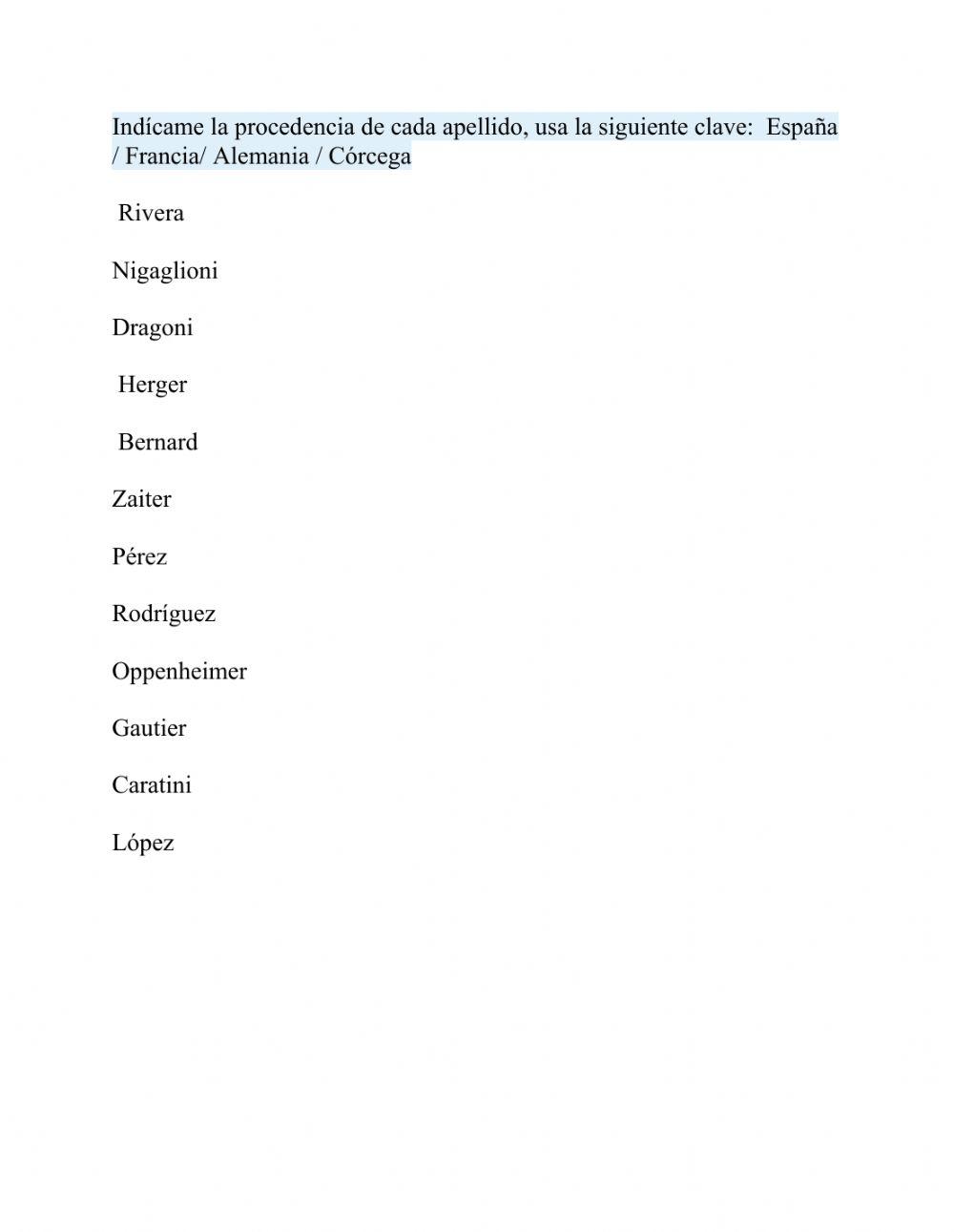 Indicame de donde provienen los apellidos