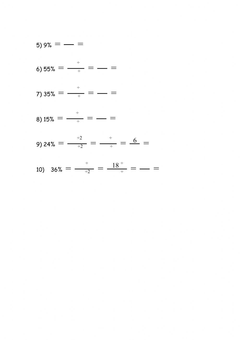 Percentages Worksheet 1