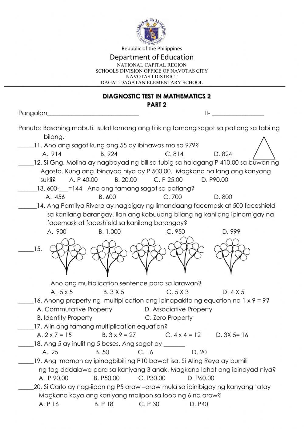 Diagnostic Test in Mathematics PART 2