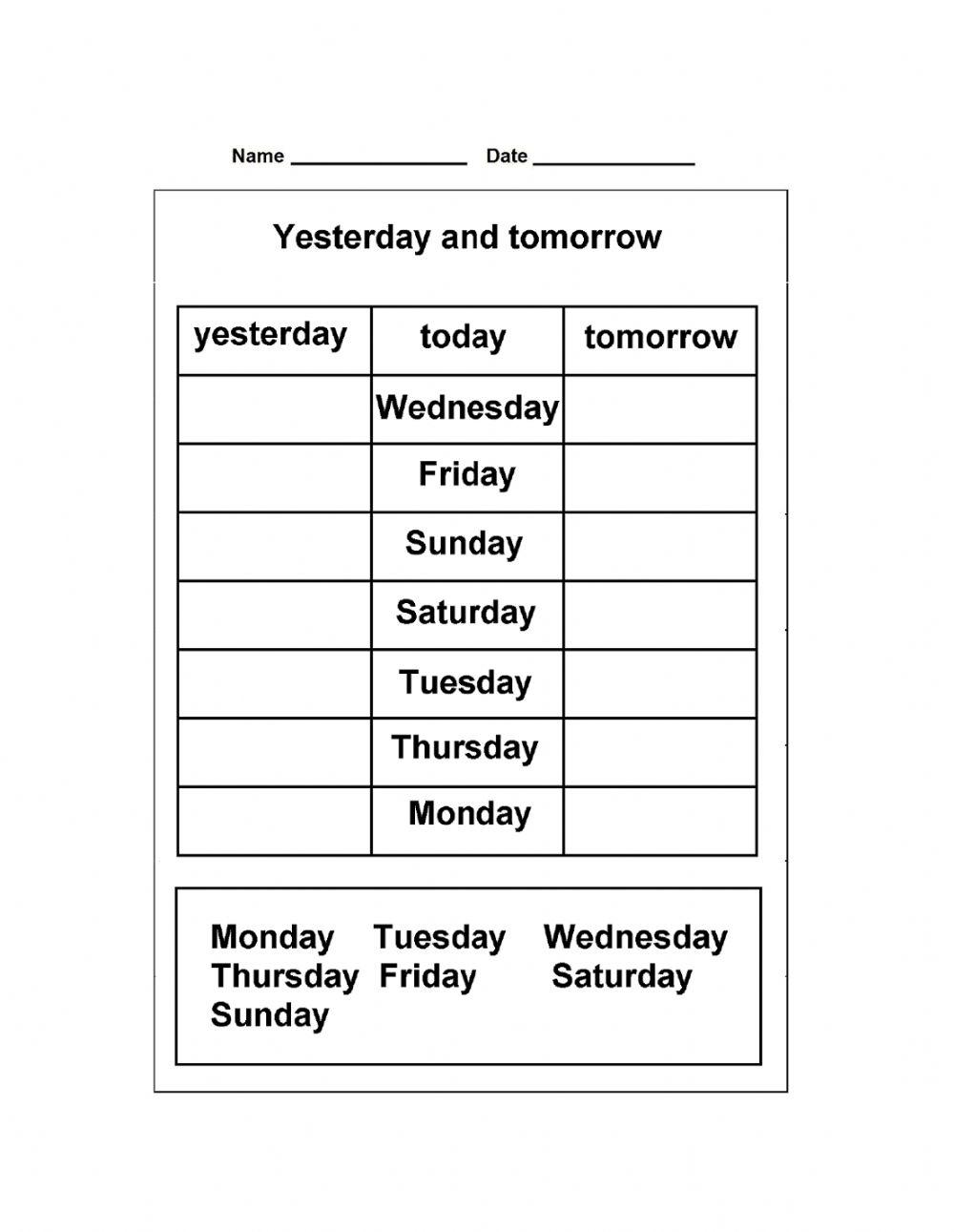 Days of the Week – 1 Worksheet  School worksheets, First grade