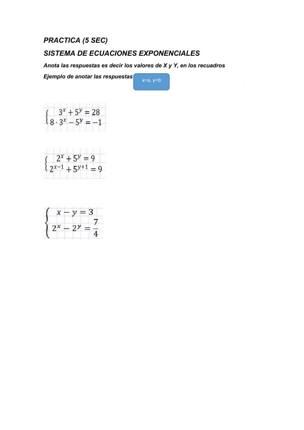 Sistema de ecuaciones exponenciales