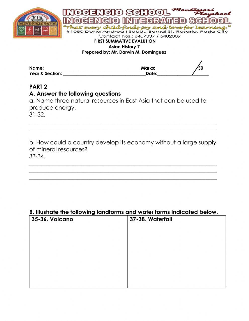 First Summative Evaluation Part 2 Asian History 7
