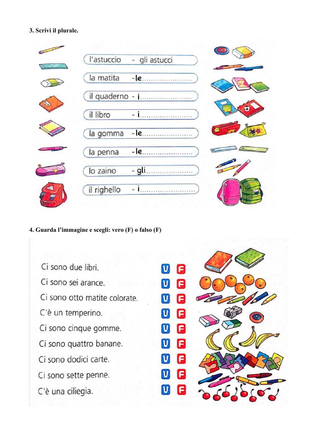 Scuola (oggetti), c'è ci sono, singolare, plurale