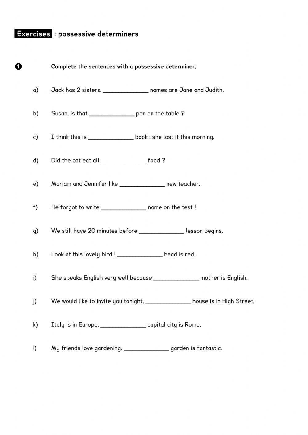 Possessive determiner - exercise