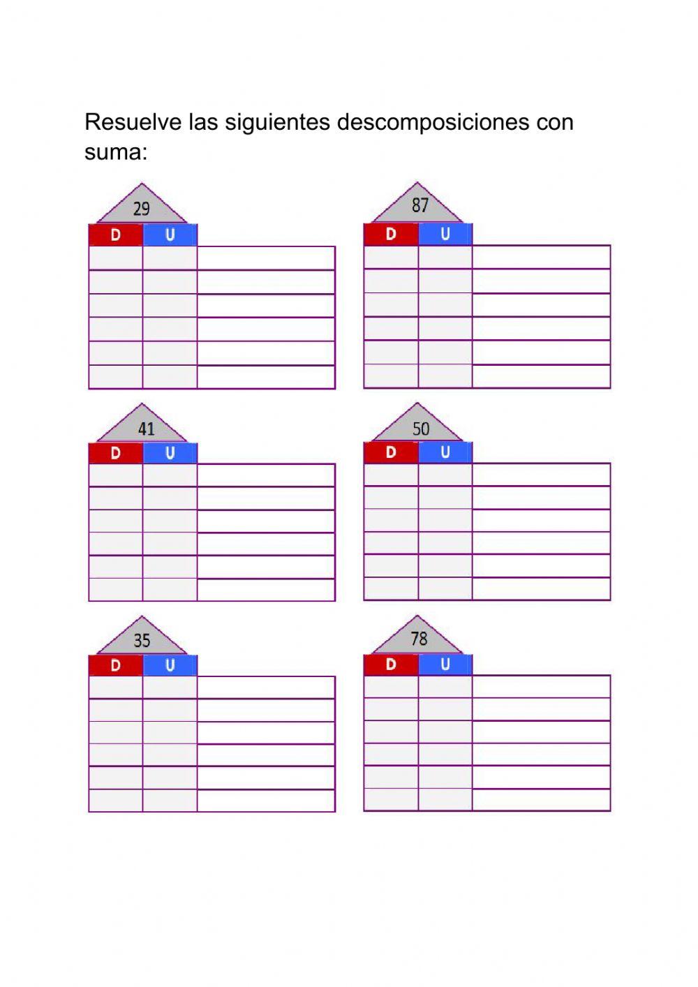 Descomposición numérica hasta Decenas