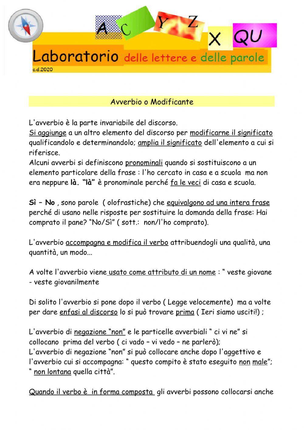 Teoria ed  esercitazione avverbi