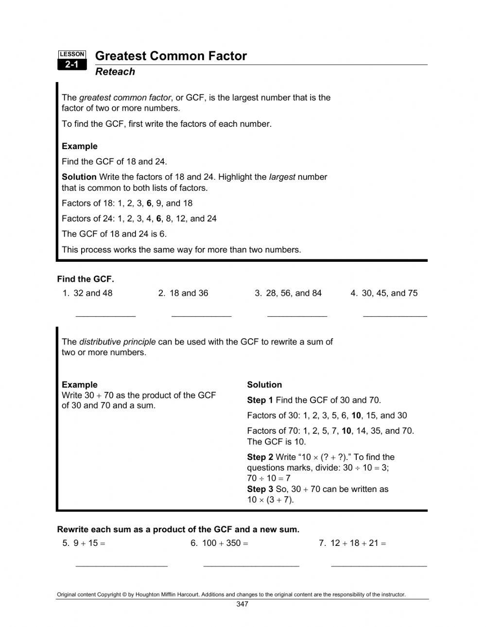Greatest Common Factor activity Live Worksheets