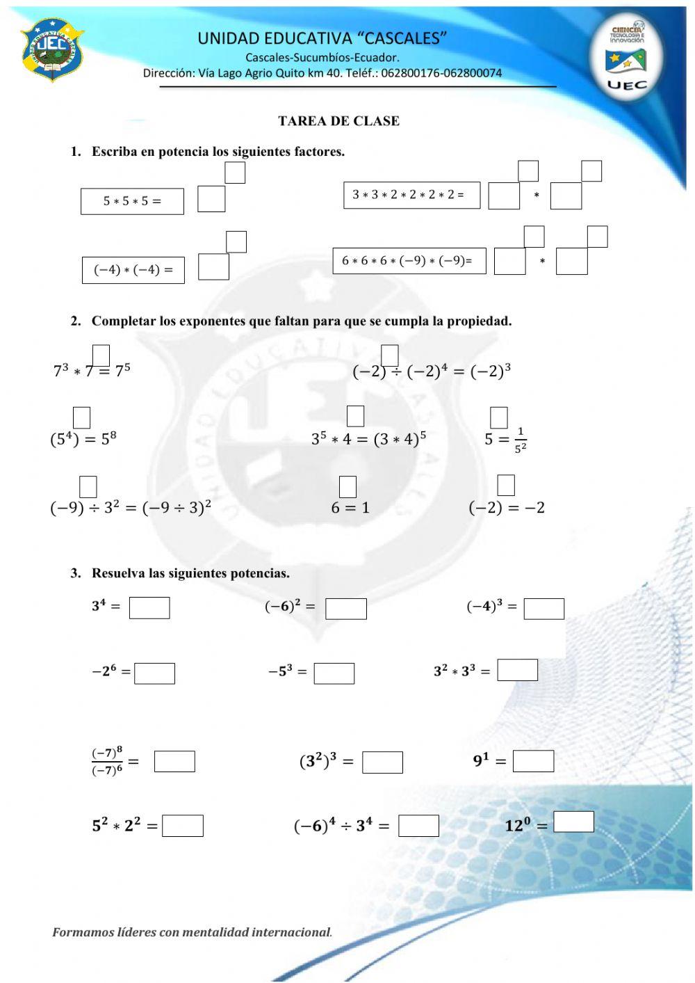 Tarea de Matemática 9no.