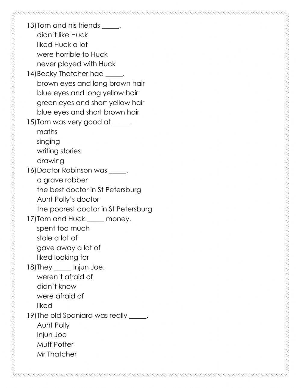 Adventures of Tom Sawyer Test