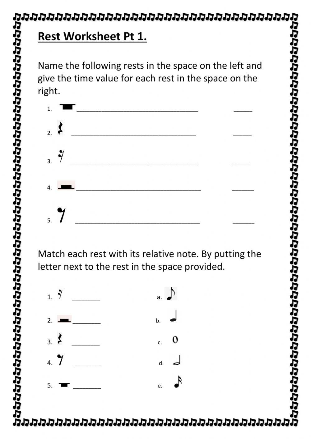 Rest Worksheet Pt1 | Staffon I Barr | Live Worksheets