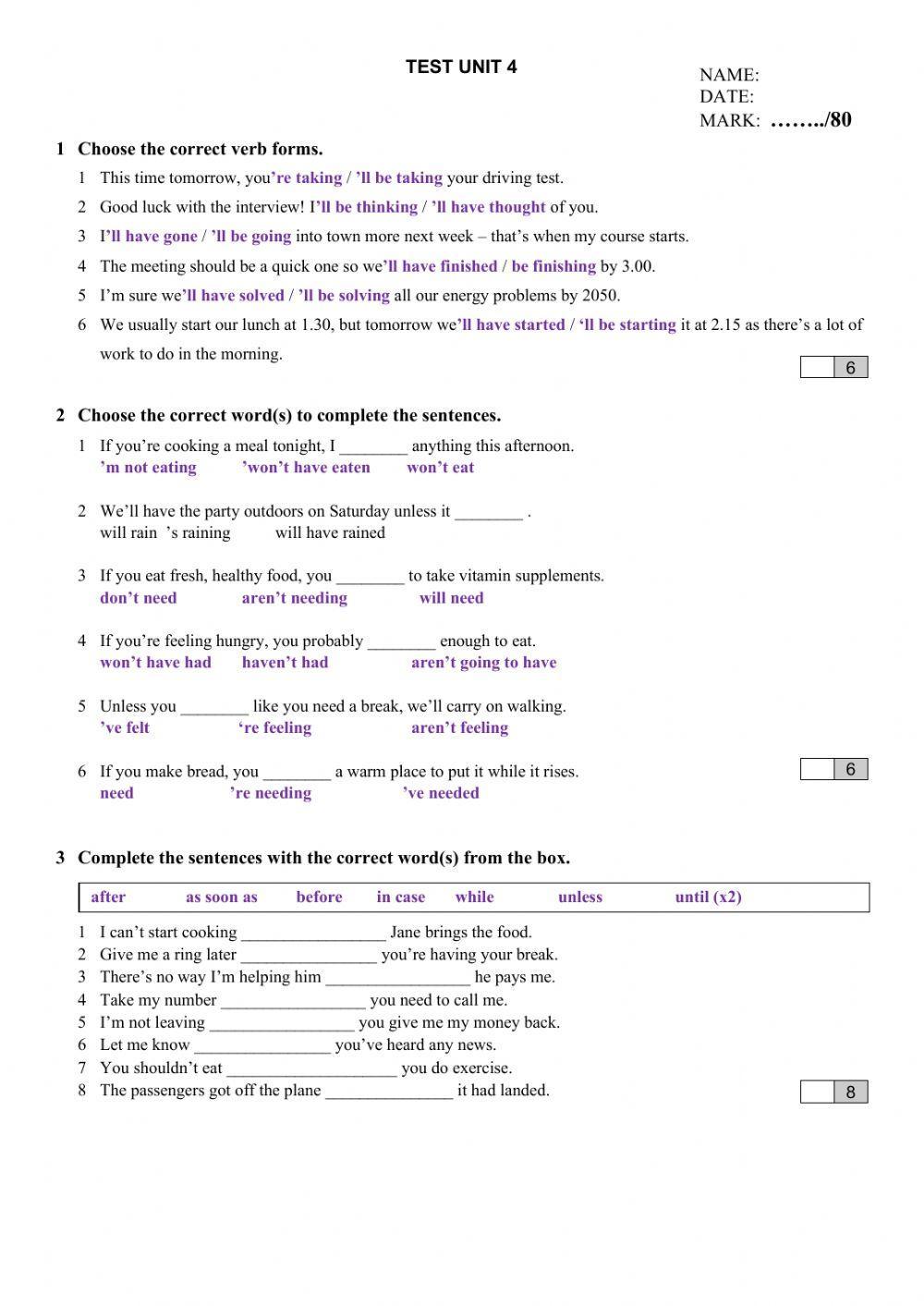 EF Upper int test Unit 4