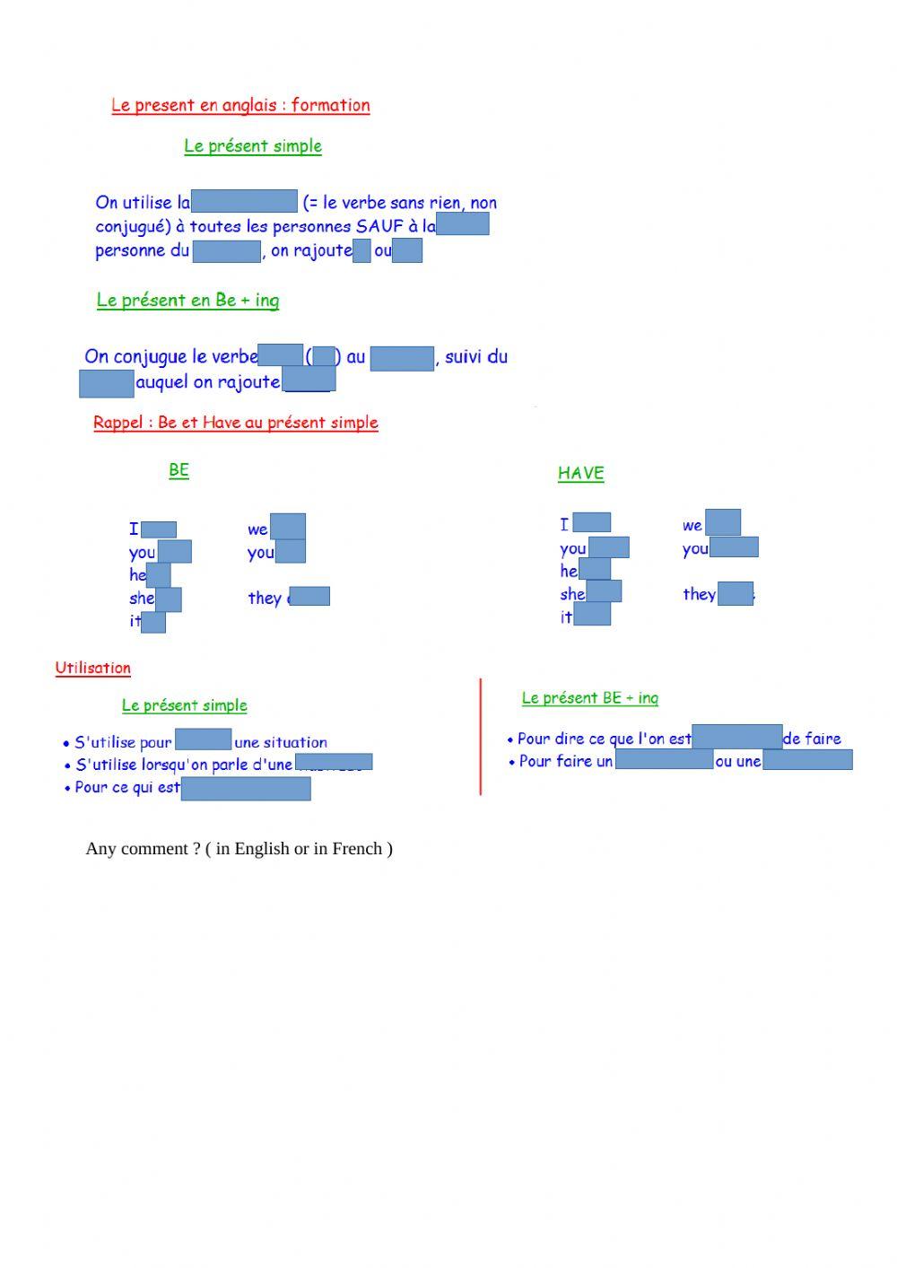 Test 4e : present simple vs present en ing