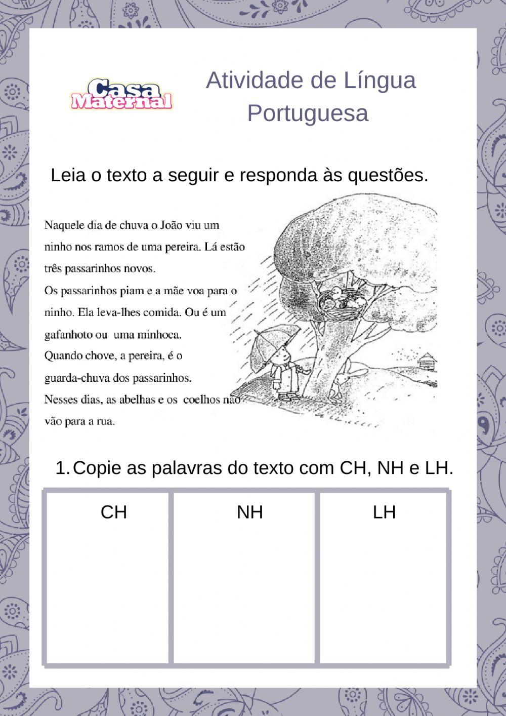 Atividade de Língua Portuguesa 1º ano