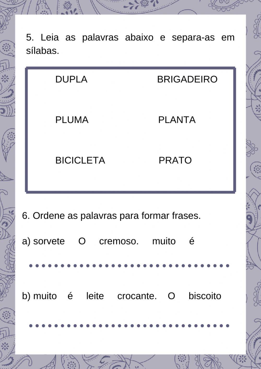 Atividade de Língua Portuguesa 1º ano
