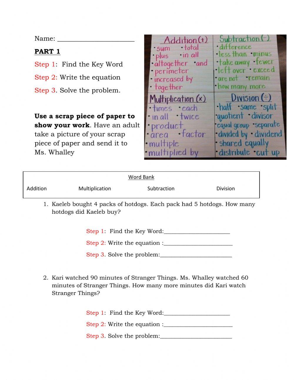 One step word problems and Volume worksheet | Live Worksheets