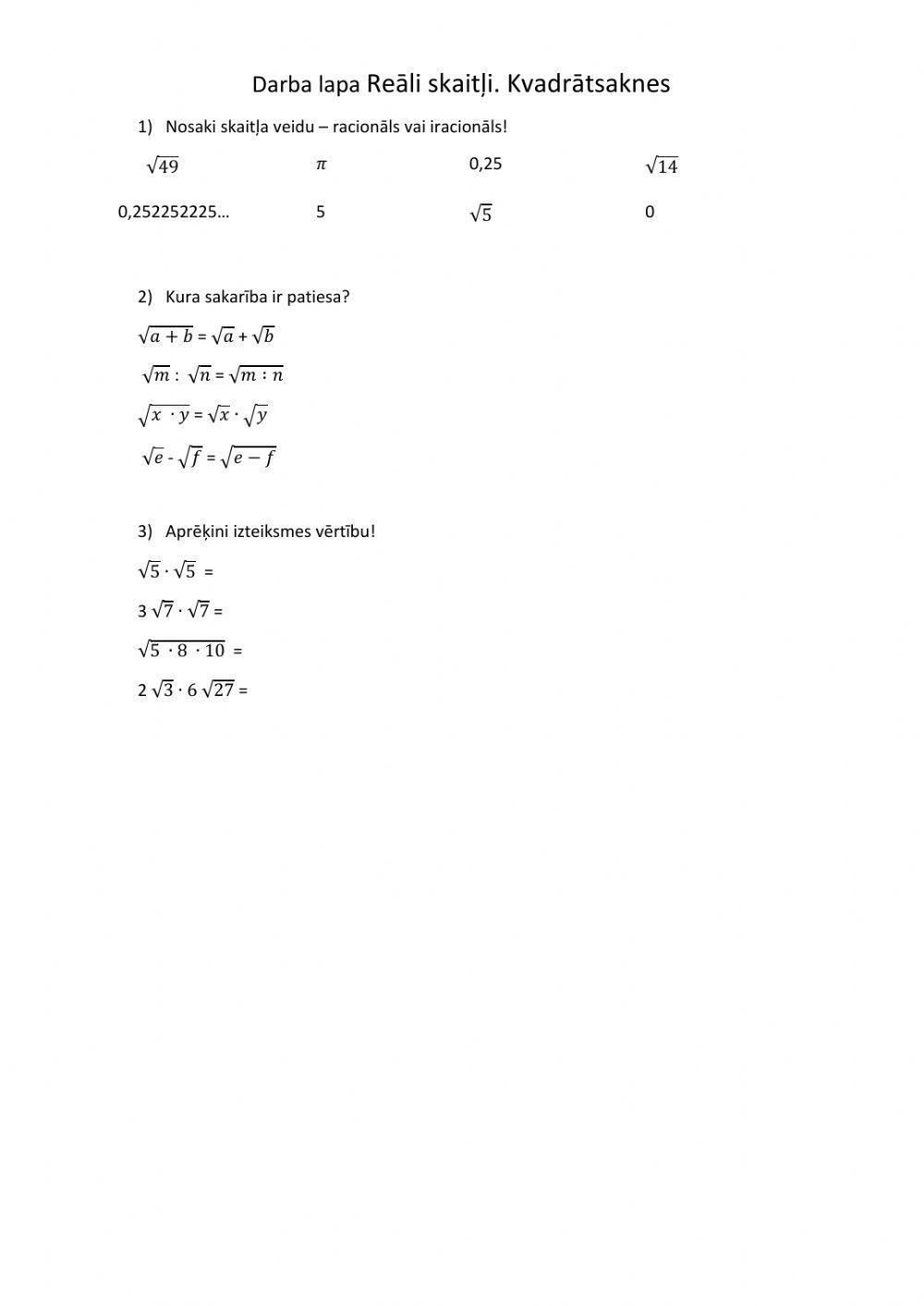 Reāli skaitļi. Kvadrātsakne
