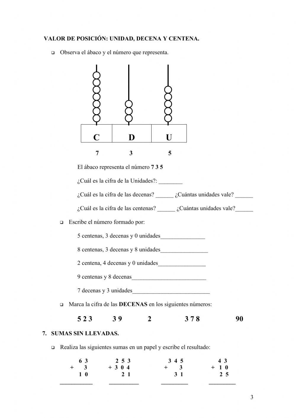 EV inicial Matemáticas tercero
