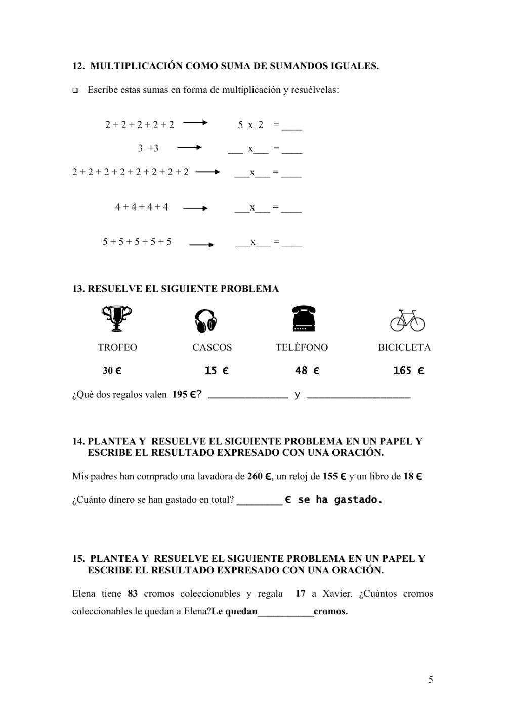 EV inicial Matemáticas tercero