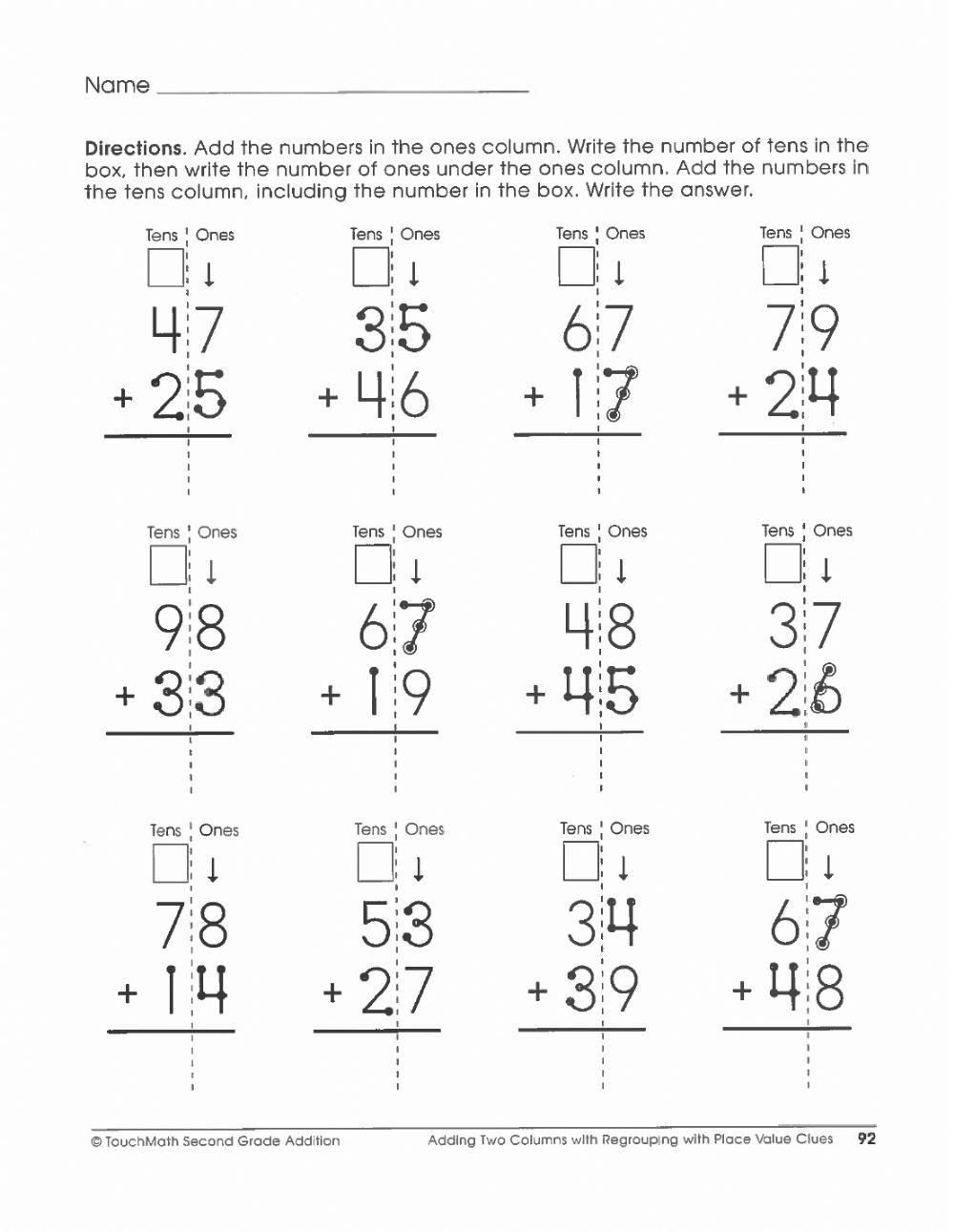 Touch math double digit addition jennifer oldham