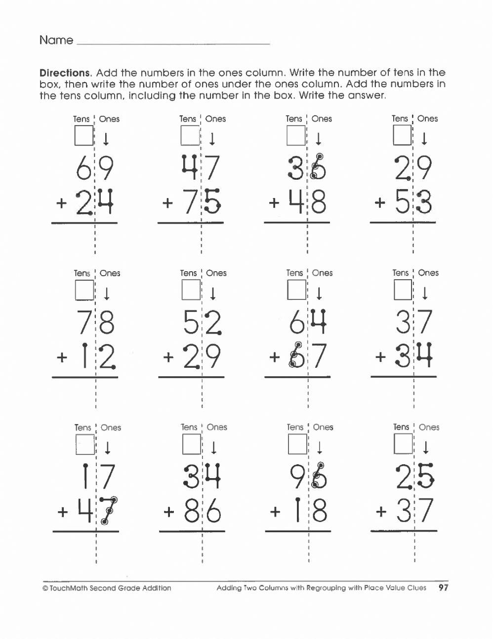 K5 Learning Double Digit Addition Anchor
