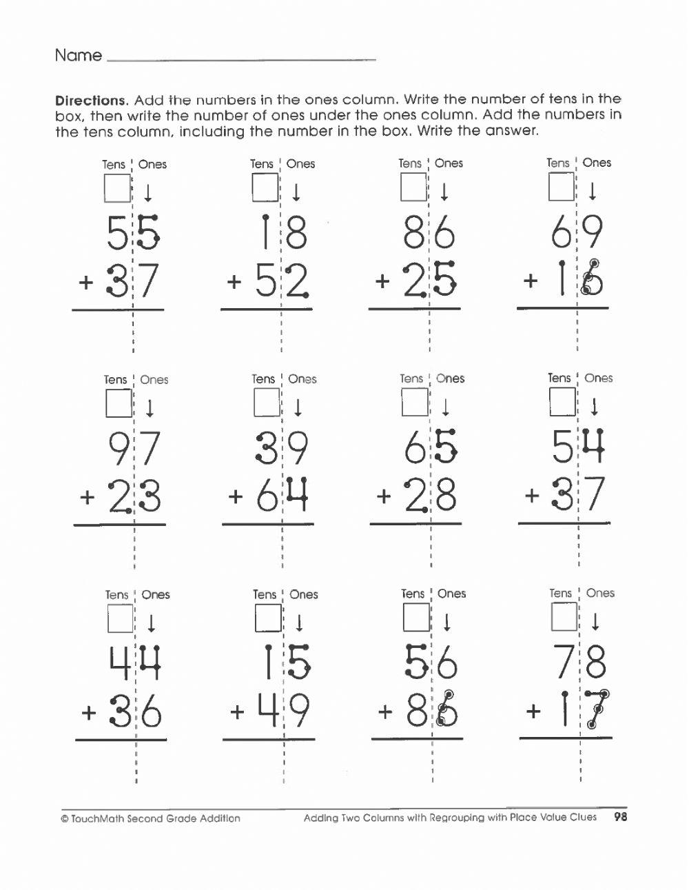 touch math double digit addition