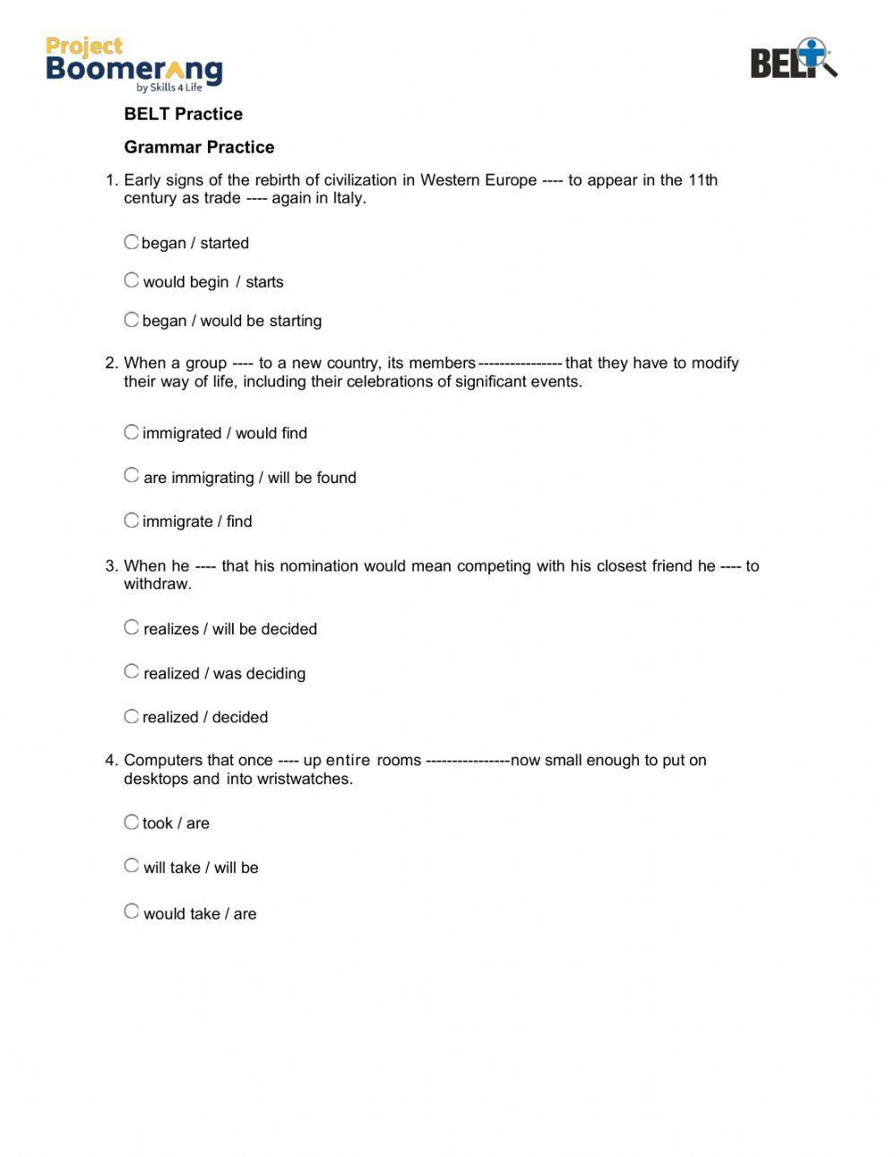 BELT Grammar Practice