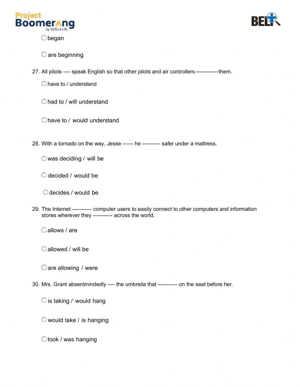 BELT Grammar Practice