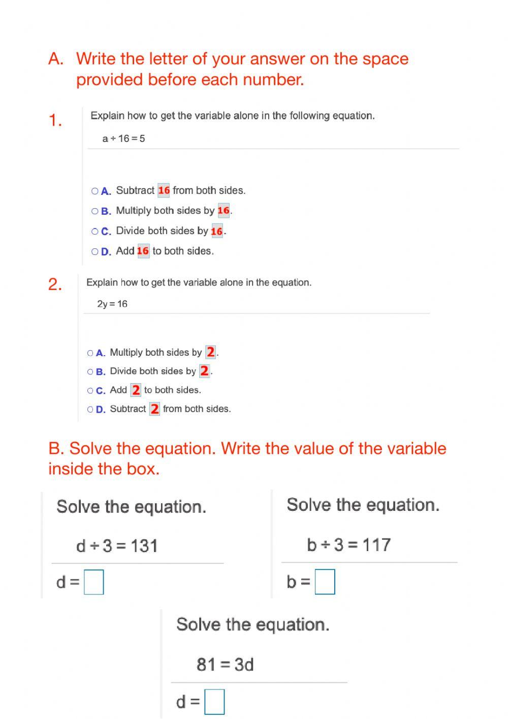 Solve Multiplication and Division Equations Live Worksheet