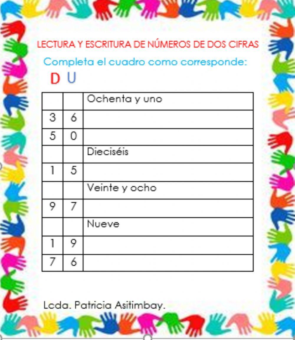 Lectura y escritura de números de 2 cifras