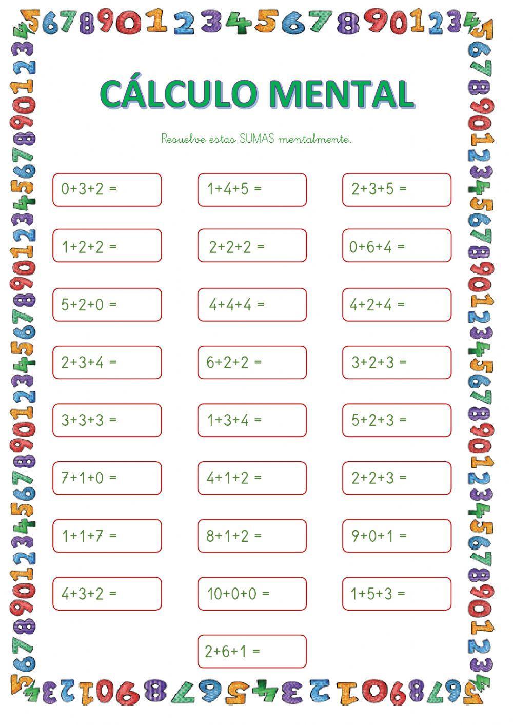 Cálculo Mental (Sumas de 3 sumandos)