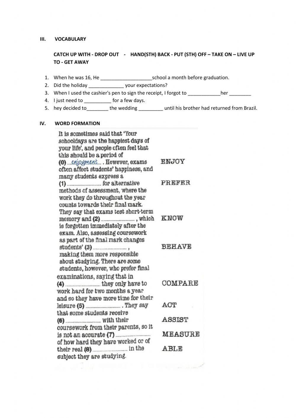 VOCABULARY AND GRAMMAR