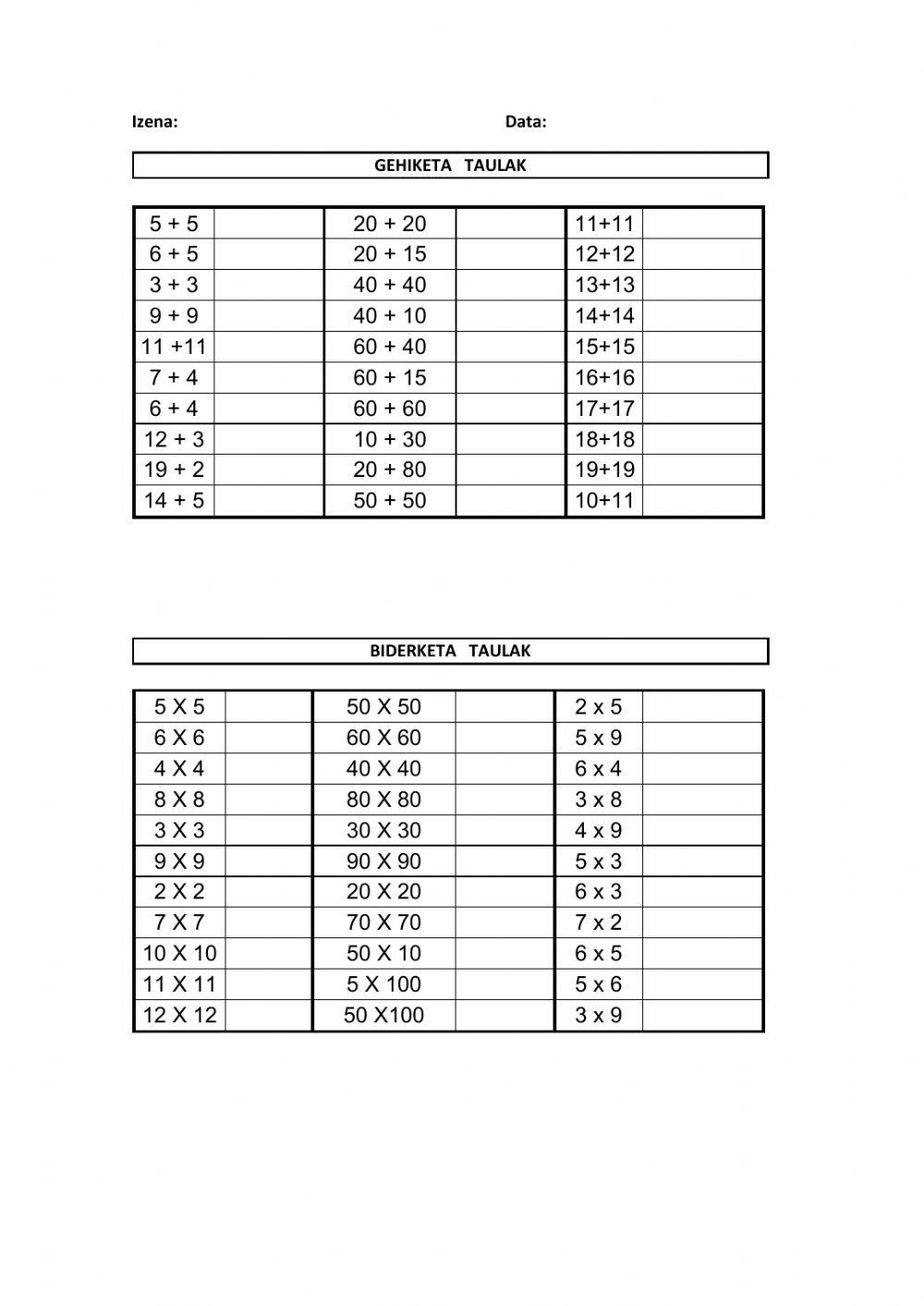 GEHIKETA  ETA BIDERKETA  TAULAK 4. MAILA