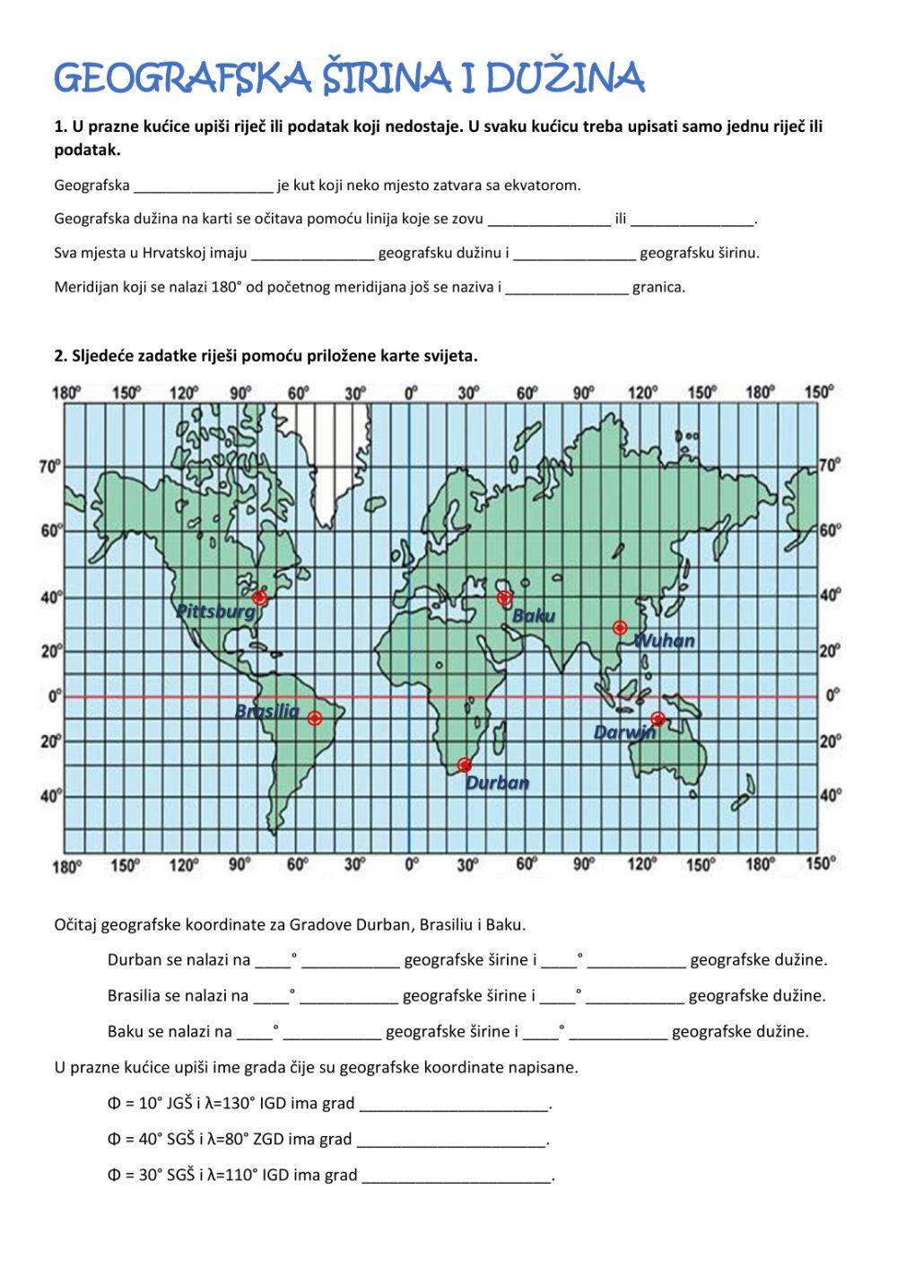 GEOGRAFSKA ŠIRINA I DUŽINA GEOGRAFSKA ŠIRINA I DUŽINA