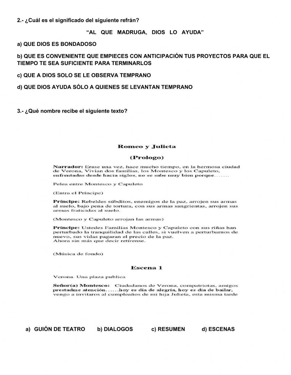 Examen diagnóstico de español