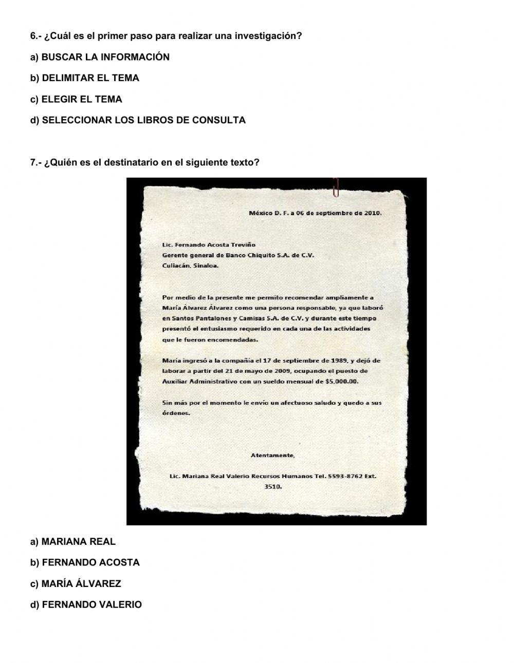 Examen diagnóstico de español
